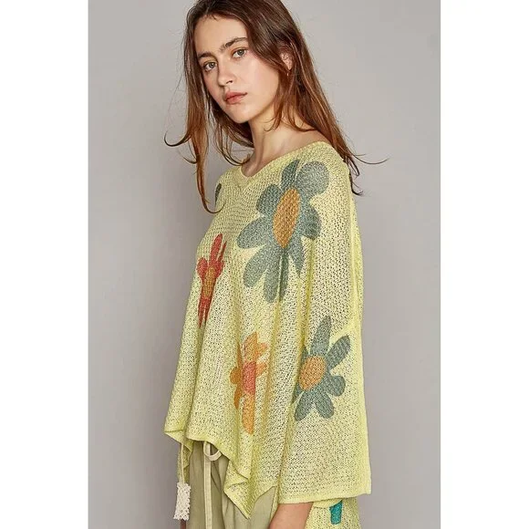 POL V-Neck Colorful Flower Print Light Weight Sweater Top - Picture 3 of 6